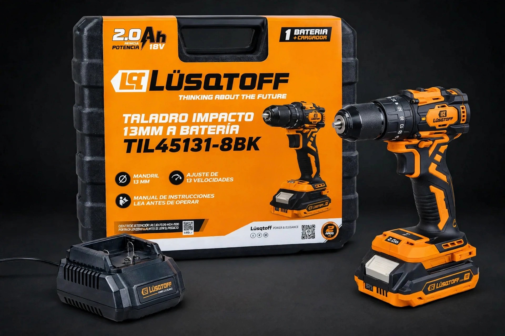 Kit profesional Lüsqtoff TIL45131-8BK: maletín rígido, batería 2Ah y cargador